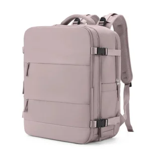 Pinker Handgepäck Rucksack mit viel Stauraum und praktischen Fächern für Reisen