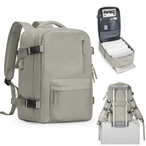 Handgepäck Rucksack Damen in Graubraun, ideal für Deine nächste Reise und als stylischer Begleiter.