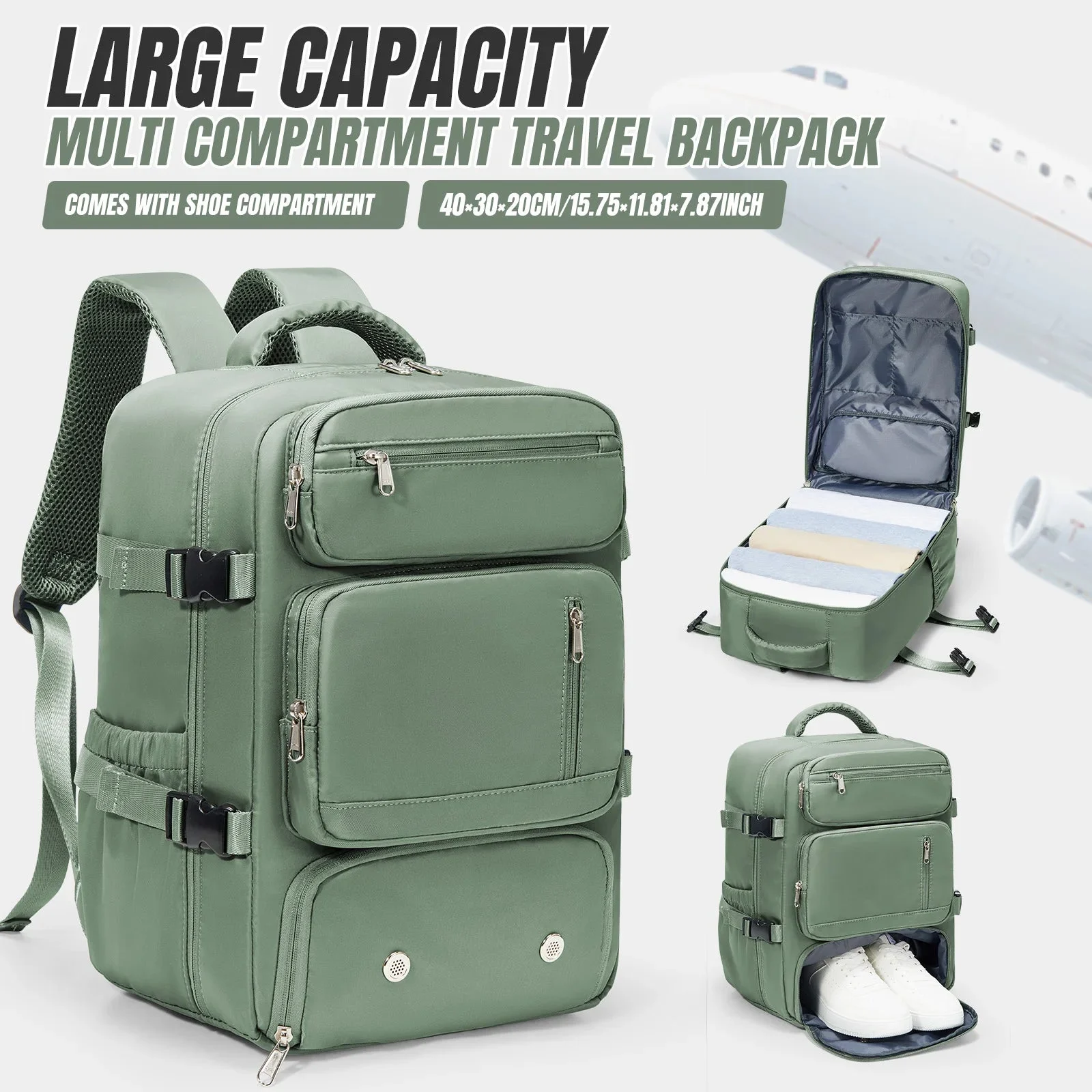 Ultraleichter Handgepäck Rucksack 40x30x20 aus Nylon, Unisex – Bild 2