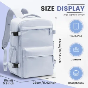 Grauer Handgepäck Rucksack für Reisen, ultraleicht und kompakt, geeignet als Handgepäck.