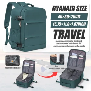 Handgepäck Rucksack in Petrol, 20-35L Volumen, bereit für die nächste Reise mit durchdachten Fächern.