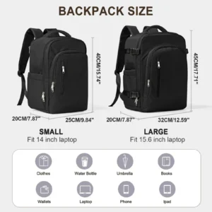 Eleganter Handgepäck Rucksack in Schwarz mit Laptopfach und vielen weiteren Fächern