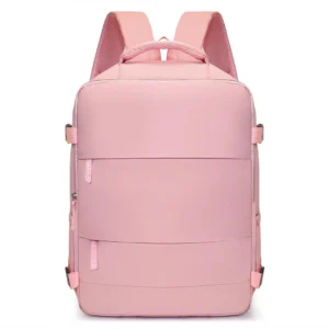 Pinker Handgepäck Rucksack, ideal für Reisen mit Fluggesellschaften wie Ryanair, mit Laptopfach und weichen Griffen.