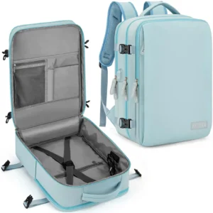 Blauer Handgepäck Rucksack 45x20x30 cm für EasyJet mit Laptopfach und Schuhfach, von vorne und seitlich