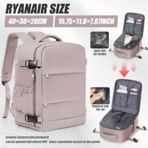 Pinker Handgepäck Rucksack mit 20-35 Liter Volumen, weichem Tragegriff und Luftpolstergurt, ideal für Reisen.