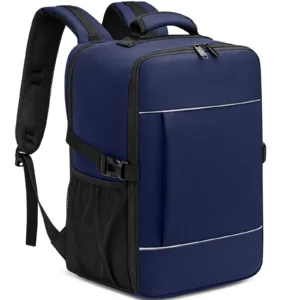 Blauer Handgepäck Rucksack 40x20x25 cm mit Laptopfach und reflektierenden Streifen für komfortables Reisen