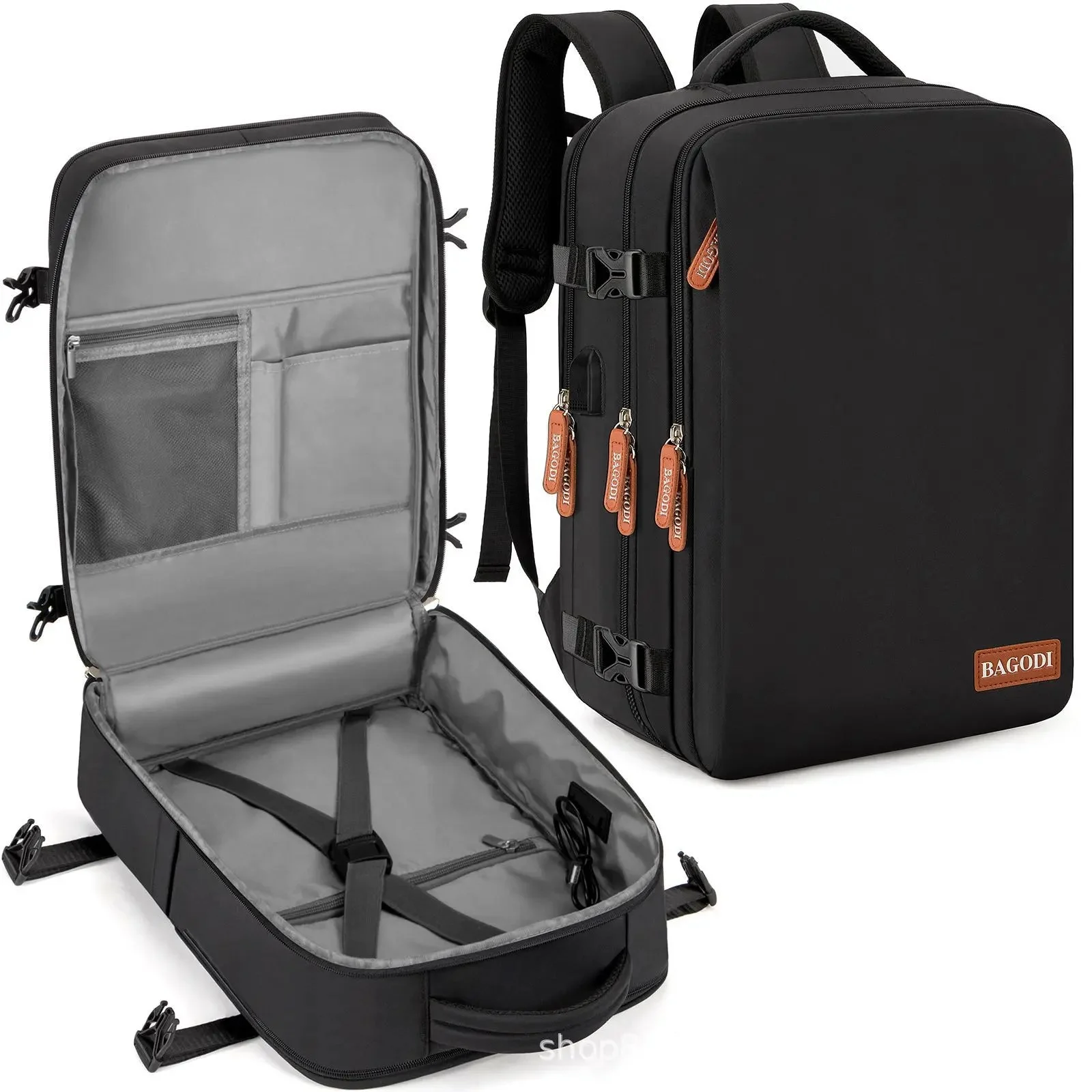 Eleganter Handgepäck Rucksack in Schwarz, perfekt für EasyJet Flüge, mit Laptop- und Schuhfach