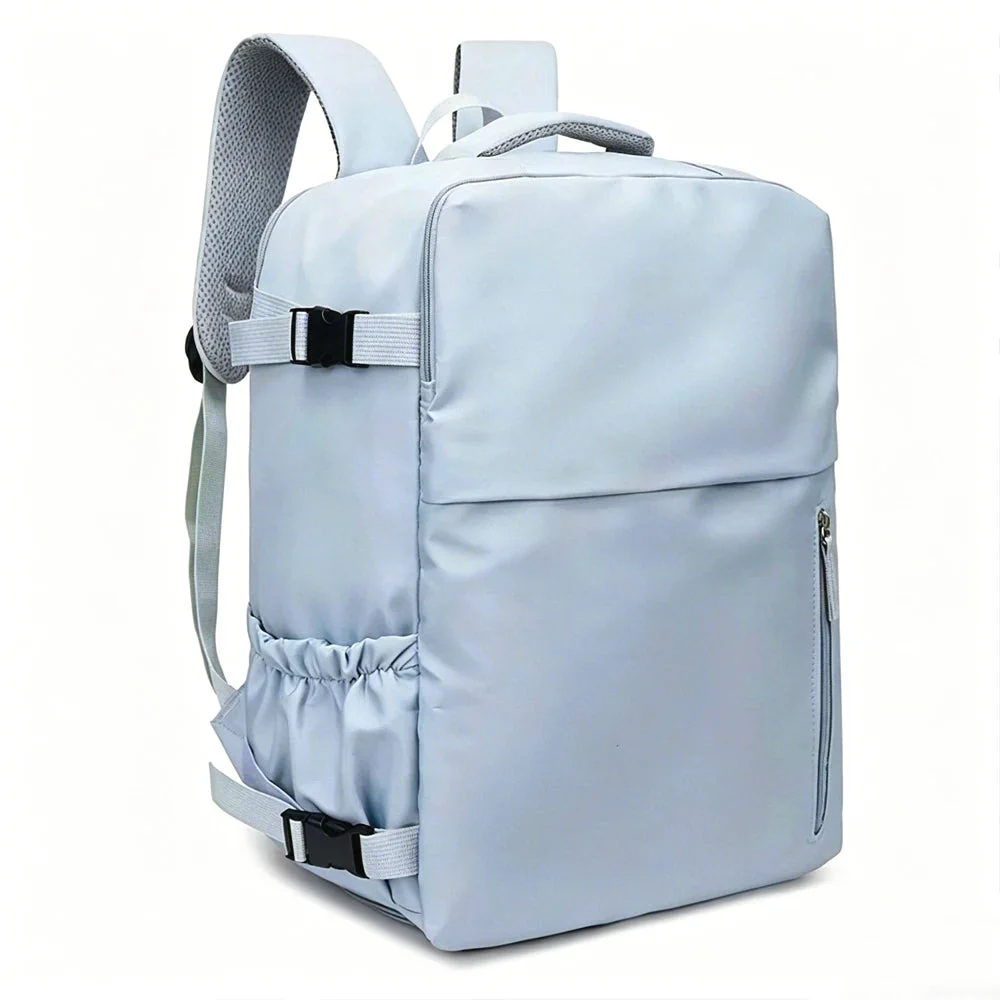 Hellblauer Handgepäck Rucksack 40x30x20cm für Reisen und Fluggepäck