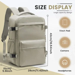 Brauner Handgepäck Rucksack mit gepolsterten Trägern und Außentasche, ideal für Reisen